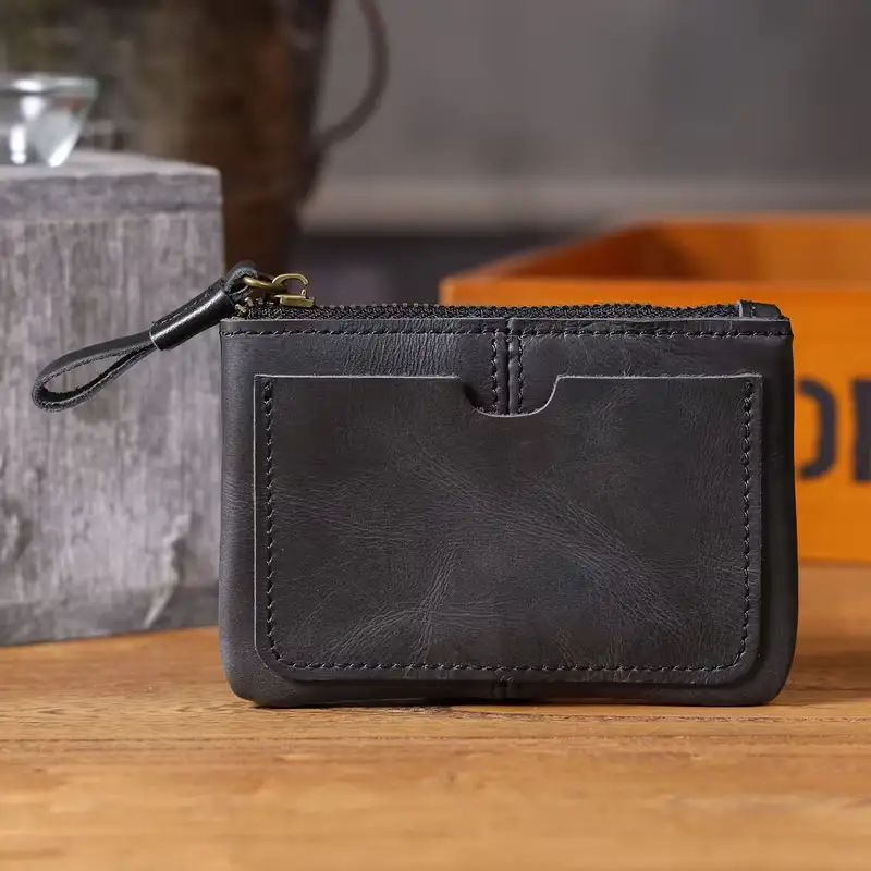 Genuine leather mini wallet with YKK zipper